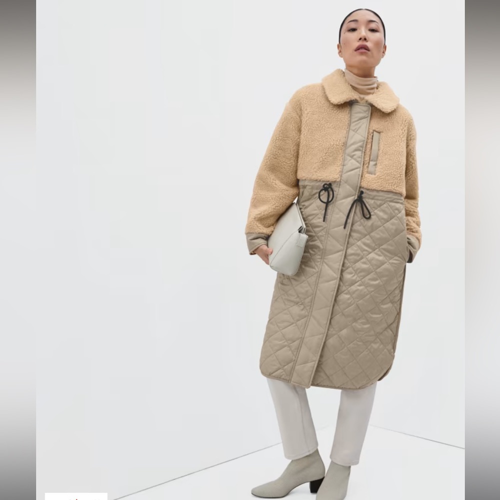Everlane - The Quilted Teddy Coat in Dark Khaki/Cashew